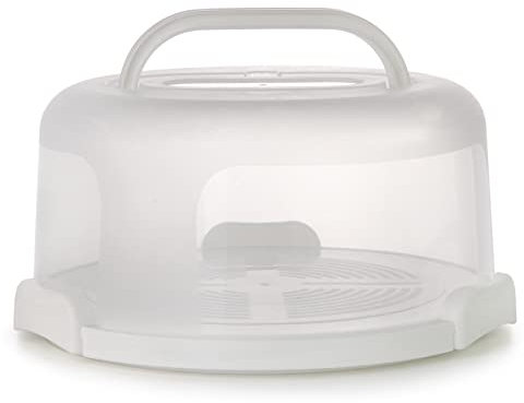 Zoofen Round Cake Carrier White Cake Stand 11 Inch Plastic Cake Container with Handle and Lid for Travel(White)