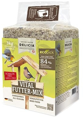 DELICIA® Vogelfutter Vital FutterMix (3kg) · Ganzjahresfutter für Wildvögel & Gartenvögel · Im wiederverschließbaren FrischePack · Streufutter für jeden Vogel · Vogelfutter ganzjährig