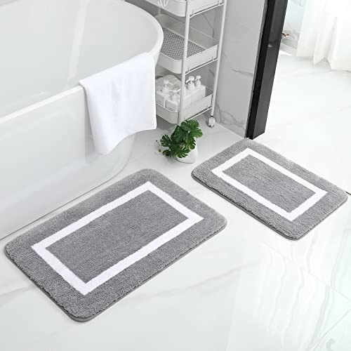 Homaxy Mikrofaser Badezimmerteppich Set 2 teilig – 40x60 cm+50x76 cm, Grau | modernes design, weich & flauschig, wasserabsorbierende, rutschfeste rückseite, maschinenwaschbar, weit verbreitet, langlebig