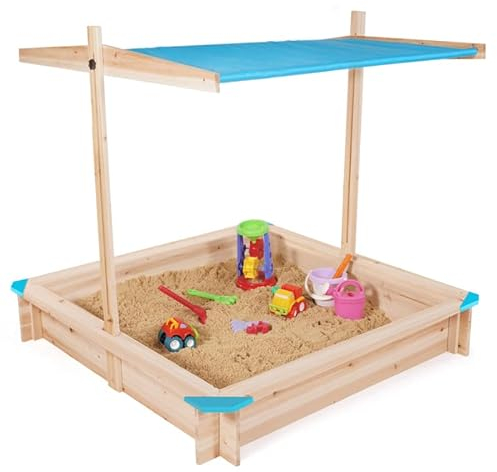 IDMarket - Sandkasten für Kinder, Holz, mit Sonnendach, blau