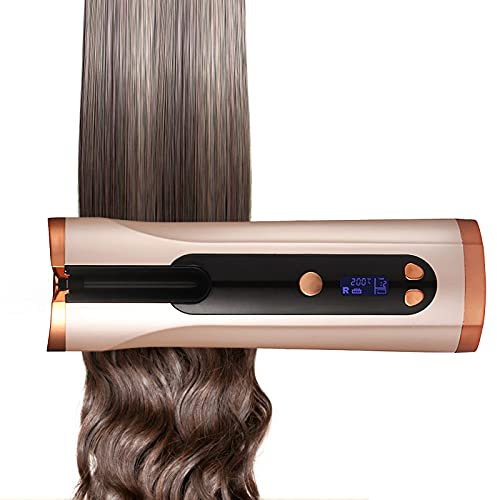 2021 Bigoudi Automatique Sans Fil, Boucleur a Cheveux Automatique, Fer à Friser Portable, 3 Réglages de Température, 4 réglages de temps,Affichage LED, Bigoudi Rechargeable par USB (Or rose)