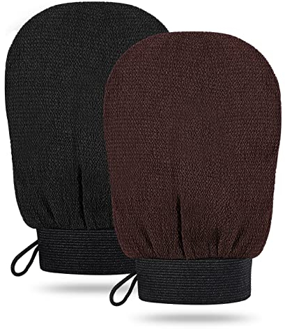 2 Stück Kese Peelinghandschuh, Peeling Handschuh Körper Hamam Peelinghandschuh Exfoliating Gloves für Eingewachsene Haare e Hautschuppen Entfernen (Schwarz/Braun)