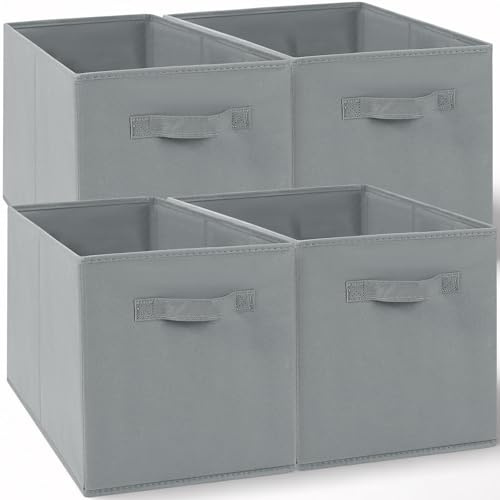 Amazing Tour 4 PCS Cube Storage Boxes 33x38x33 Foldable Fabric with Handles Collapsible for Home Office Nursery Organiser - Clothes Basket Containers, Gray