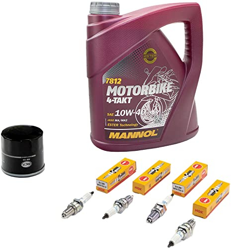 Wartungspaket Öl 4L + Ölfilter + Zündkerzen für Kawasa ki VN 750 A VN750 A VN750A Baujahr 1986-1995