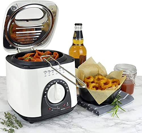 1l Mini Deep Fryer Easy Clean Basket With Removable Handle & Viewing Window Compact Design Ideal For Frying Kitchen Fat Fish Chips - Adjustable Temperature Control Knob