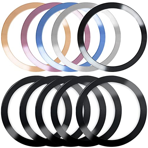 Lot de 10 anneaux en métal pour chargeur sans fil magnétique, 2 styles, universels, autocollants, compatible avec le chargeur de voiture MagSafe Mini Max Galaxy sur la plupart des smartphones