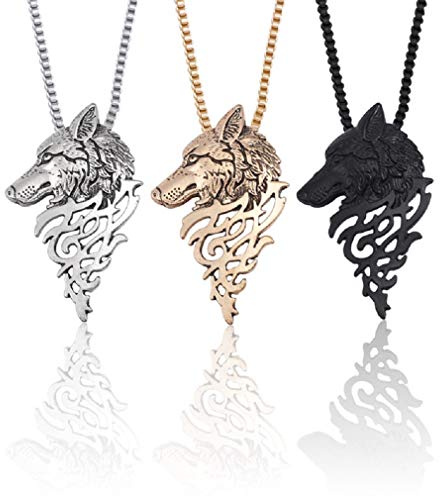 Wolf Halskette für Männer, Retro Wolf Pfeilspitze Halskette, nordische Wikinger Wolf Kopf Anhänger Halskette mit 25,6 Kette, Vintage Wolf Totem Amulett Halskette- Punk Tier Wolf Schmuck (Silber)
