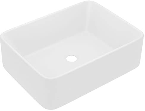 Waschbecken Rechteckig 41 x 30 x 12 cm Keramik Waschtisch Waschplatz Handwaschbecken Aufsatzwaschbecken Waschschale Aufsatzwaschtisch ohne Hahnloch und ohne Überlauf, Matt Weiß