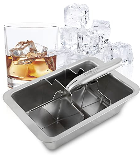 Dreiklang - be smart® 18/8 Edelstahl XXL Eiswürfelform Groß mit Hebeleinsatz für müheloses Entnehmen I Poliert I Lebensmittelecht & Langlebig Whiskey Longdrinks I Alternative zu Eissteinen