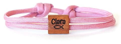 Personalisiertes Holzarmband mit Namensgravur für Jungen & Mädchen – Kinderarmband aus Echtholz & Segeltau – Kommunionsgeschenk mit Gravur – Armband mit Fisch Symbol zur Firmung, Konfirmation, Taufe
