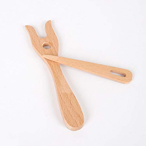 Yulakes strickgabel，Strickgabel Holz und Big Eye Nadel Set/Holzstrick Werkzeuge/Holzschnur Strickgabel/Holzwebernadeln Handgefertigter/strickgabel für kinder