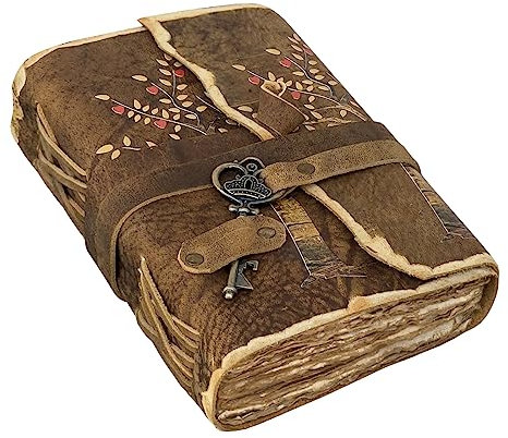 Leder-Tagebuch mit Baum des Lebens, antikes, handgefertigtes Büttenrand, Vintage-Papier, Lederdruck, gebundenes Tagebuch, Buch der Schatten, Skizzenbuch, Zeichenbuch, tolles Geschenk (17,8 x 12,7 cm)