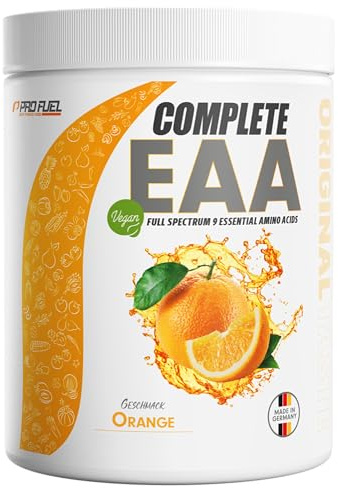 EAA Pulver 500g ORANGE - 12.500mg essentielle Aminosäuren - unglaublich lecker & erfrischend - COMPLETE EAA mit allen 9 EAAs inkl. Histidin - EAA vegan Aminosäuren Pulver - Amino Workout Drink