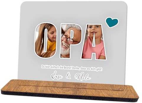 codiarts. Foto Geschenk Acryl Glas Bild personalisierbar mit eigenem Foto und Text, DIN A4 oder A5, optional mit Sockel als Fotogeschenk personalisiert für Opa (004 OPA)