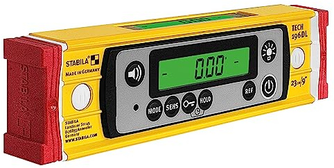 STABILA Digitale Wasserwaage TECH 196 DL, 23 cm, wasser- und staubdicht nach IP 67, 2 Digital-Displays, kalibrationsfrei, Anzeige-Modi: °,%, mm/m, in/ft, Tasche
