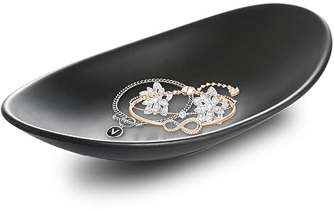 HOMURY Schwarz Oval Deko tabeltt: Schmucktablett, Kosmetiktablett, Melamin Teller, Obstschale, Naschschale, Speiseteller, Dekoschale für Schlüssel Schmuck Münzen Badezimmer (25 * 13 * 4cm)