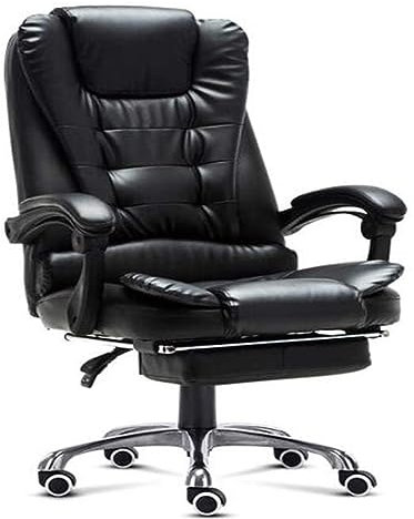 Drehbarer Ledersessel, Lederdrehstuhl mit Fußstütze, hohe Rückenlehne, große Sitzarmlehne, Computertisch-Chefsessel, ergonomisches Büro, neu (Color : Black)