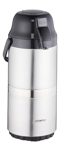 Relaxdays Cafetière à Pompe 3 L, café, Bouton Poussoir & tête Amovible, Acier Inoxydable & Plastique, argenté - Noir