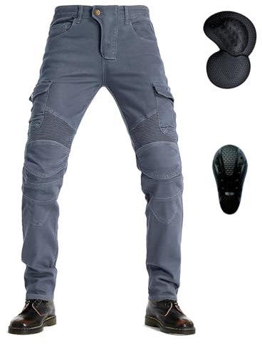 oFzimTo Motorradhose Herren mit Protektoren, Motorrad Jeans Herren, Klassisch Motorrad Hosen Herren, für Winter und Sommer Geeignet (Grau(Protektoren Verbessern),XL)
