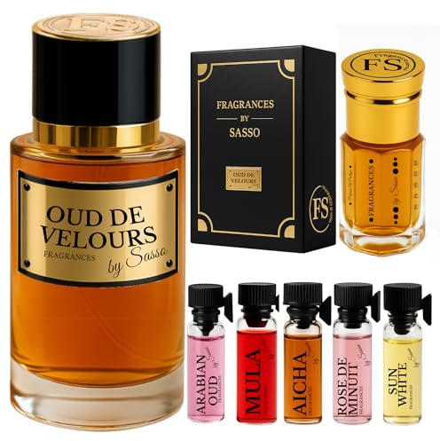 OUD DE VELOUR parfym - FRAGRANCES BY SASSO - lyxig set - parfymextrakt 50 ml + mysk 3 ml + 2 prover gratis - presentförpackning för män och kvinnor - privat kollektion