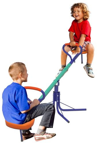 Outsunny Altalena a Bilico per Bambini 3-8 Anni con Rotazione a 360°, Altalena da Giardino Basculante in Acciaio con Seggiolini in PP, 192x60x60 cm, Multicolore