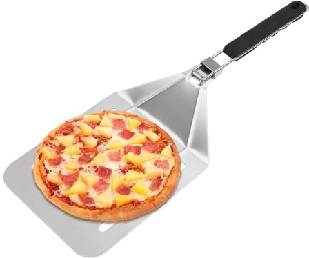 Shiyinge pizzaskål i rostfritt stål perforerad med praktiskt fällbart handtag och krok vikbar perforerad pizzaspade för ugnar infoga vändbar ta ut pizza modern rektangel silver