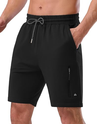 Pioneer Camp Korta byxor, herr sportbyxor korta lediga bomull joggingbyxor, elastisk midja med dragkedja, sweatshort 7 tum, sportshorts, A-svart, XXL