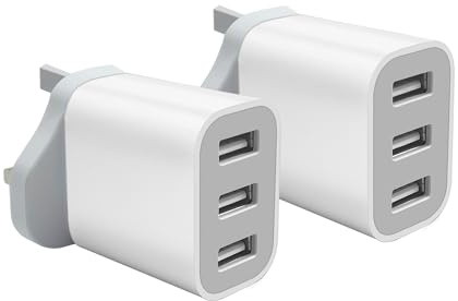 USB Plug, Multi USB Charger 5V 3A for lPhone X XR XS 8 7 6 6S Plus 5 5S 5C SE 14/14 Plus/14 Pro Max 13 12 11, lPad, UK Multiple Wall Charging Adapter Multiport Mains Power Adaptor