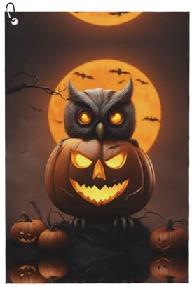 SSIMOO Serviette de golf à usage général, motif chouette, citrouille, joyeux Halloween, accessoire de golf personnalisé pour homme, absorbant et polyvalent