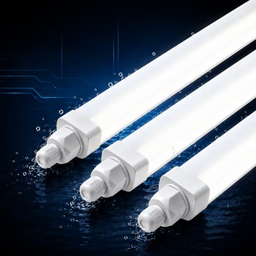 DXLIGHTING 3 Stück Feuchtraumleuchte LED, 150cm 45W 4500LM 4000K Neutralweiß Garagenlampe, IP65 Kellerlampe, Verknüpfbar Feuchtraumlampe für Büro Keller Werkstatt Garage
