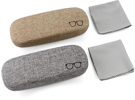 UB ULABLO®️ 2 Fundas de Gafas Rígidas + 2 Gamuzas Limpia Gafas | Estuche para Gafas Rígido para Mujeres y Hombres. (Gris y beige)