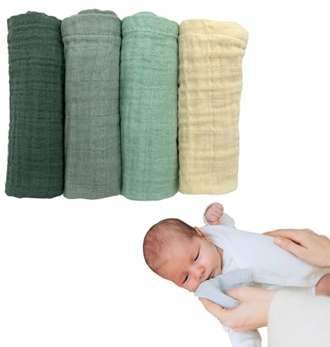 Spucktücher Baby Waschlappen 25x25cm (super-Soft Musselin Bio-Baumwolle) Mulltücher Baby, Oeko-TEX 100 Waschlappen Neugeborene (60 Grad waschbar) Babywaschlappen Set (Grün, 25 x 25 cm)