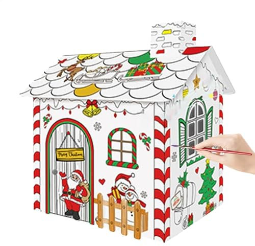 Befeixue Weihnachtshaus Zum Ausmalen | Weihnachten Haus Bastelset | Weihnachts Malhaus | Weihnachts Spielhaus Aus Pappe | Graffiti Pappehaus Malspielzeug | Weihnachtshaus Ausmalspielzeug Für Kinder