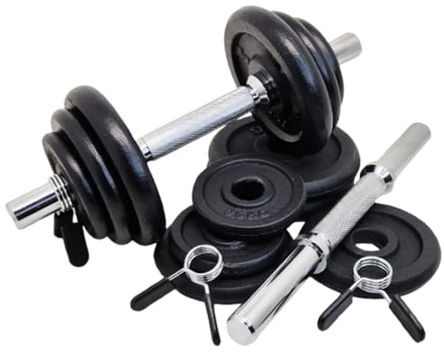 G5 HT SPORT Set Manubri + Dischi Ghisa Ø25 mm [11,21,35 Kg] | Pesi Regolabili con Chiusure Vite e Molla | Kit per Allenamento Casa e Palestra | Fitness e Bodybuilding (10 KG, CHIUSURA A MOLLE)