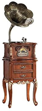 JFNHUTL Gramophone, Tourne-Disque rétro, phonographe Vintage Tout-en-Un, Gramophone nostalgique avec pavillon en cuivre, Haut-Parleur intégré et Caisson de Basses, entrée auxilia