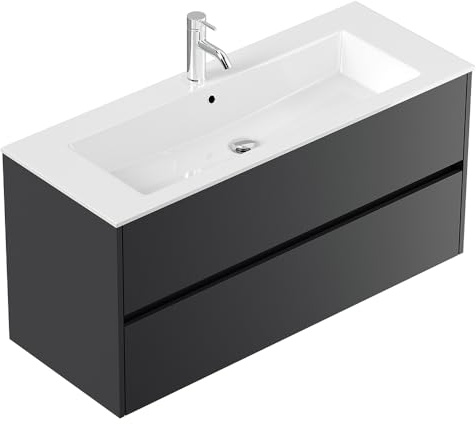 Lomadox Badezimmer Waschtisch 120 cm in Graphit matt, Mineralguss-Waschbecken, 2 Schubladen, wandhängend