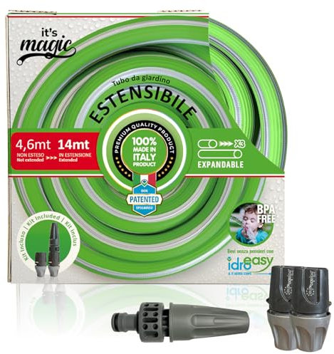 Idroeasy It's Magic Smart Open 14m Tubo Estensibile da Giardino con Lancia, Canna Acqua Anti Nodo e Anti Torsione, Leggero e Atossico, Made in Italy