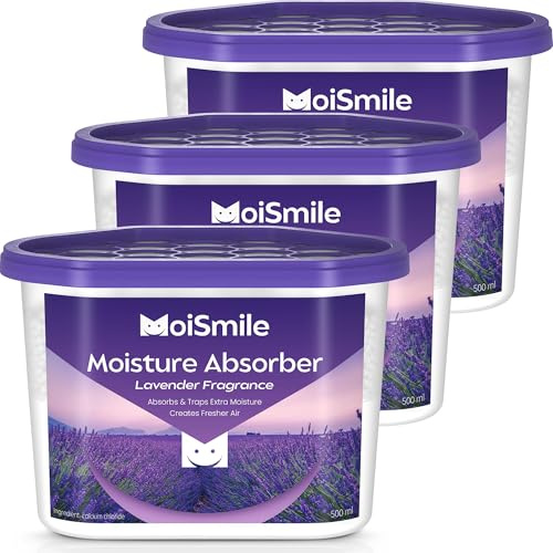Moisture Absorbers 6 Pack, Lavender Fragrance Closet Dehumidifier for Bathroom, Car ＆ Basement, 10.5 oz Refillable Humidity Absorber Boxes
