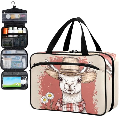 Fustylead Lustiges Lama in Cowboyhut und Gänseblümchen-Organizer, große Medizin-Reise-Tragetasche mit Reißverschluss für Vitaminergänzungen, Fischöl, leeres Erste-Hilfe-Set für Wandern, Camping,