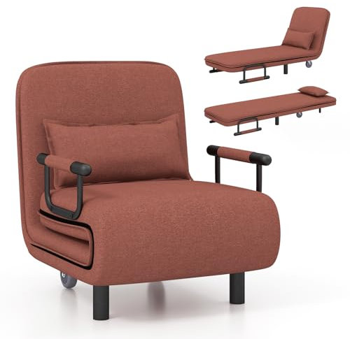 3-in-1 Schlafsofa, zusammenklappbar, mit 5-fach verstellbarer Rückenlehne, Kissen und Rollen, umwandelbare Einzel-Lounge-Couch für Wohnzimmer, Schlafzimmer, Büro