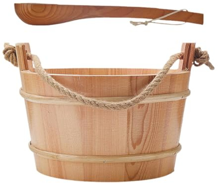 LOVIVER Sauna Holzeimer mit Kelle 4L große Kapazität Robustes, vielseitiges Sauna -Zubehör Set Wassereimer für Spa -Zentren Baden