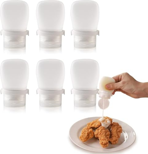 MUSLONG 6 Stück Silikon Quetschflaschen für Gewürze, kleine Salatdressingflaschen für unterwegs Salatdressingbehälter für die Lunchbox, 30 ml Reise Soßenflasche mit Etiketten (30ML)