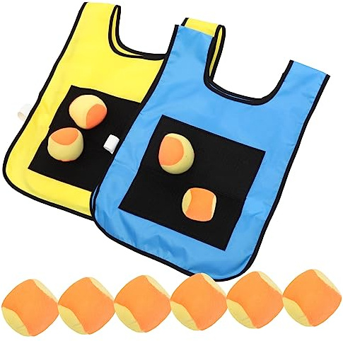 BESPORTBLE Kinder Klebeball Weste Satz aus Langlebigem Material mit 2 Westen und 10 Schwammbällen Selbstklebend für Gruppenspiele Drinnen und Draußen Zufällige Farbe