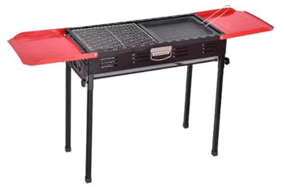 Portable Barbecue Grill with Side Table Outdoor Folding BBQ Grill and Griddle Combo Stainless Steel Charcoal Grill for Camping Picnic Patio