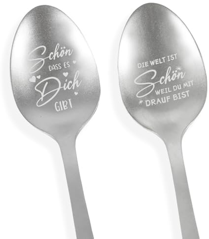Schön Dass es Dich Gibt Cuillère à café en acier inoxydable avec message personnalisé, cuillère à dessert polie brillante pour anniversaire/mariage, idée cadeau romantique avec gravure en forme de