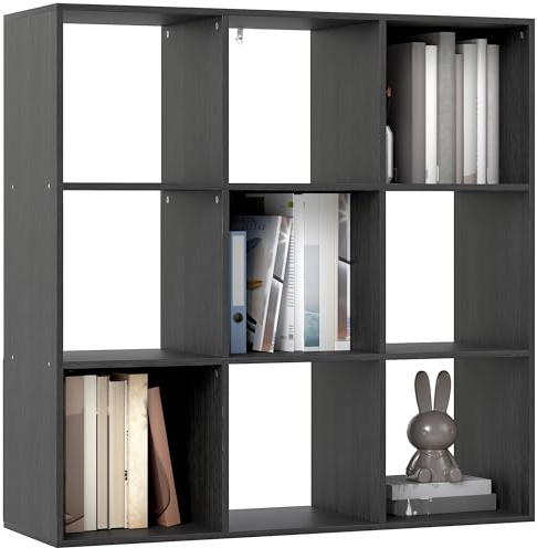 HOMCOM 3 Tier Bookshelf, Modern Cube Bookcase with 9 Open Storage Compartments, Freestanding Display Storage Unit for Living Room, Bedroom, Study, Black