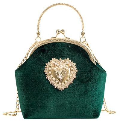 CRFASIBE Pochette de Soirée Femme en Velours, Sac à Main Élégant avec Fermoir Kiss Lock et Chaîne Dorée, Idéal pour Mariage, Cérémonie ou Gala (Vert)