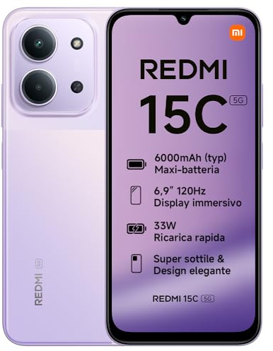 Xiaomi REDMI 15C 5G, Smartphone 4+256GB, 6,9 120Hz Display, MediaTek Dimensity 6300 Prozessor 6nm Octa-Core, 50MP KI-Dualkamera, 6000mAh, Dämmerungslila