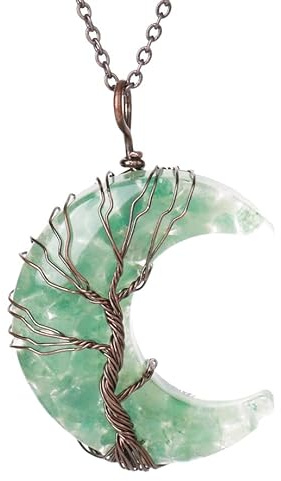 Générique Collier Pendentif Arbre De Vie Enroulé En Fil De Fer Reiki Pendentif Croissant De Lune Énergie Cristal Bijoux Spirituels Fait Main En Gravier Naturel Pierre Précieuse Collier Pour Fem