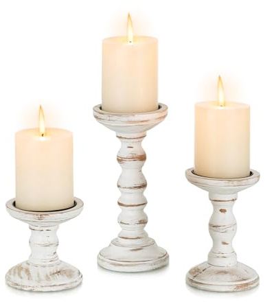 Staymoment Portacandele in legno stile rustico, decorazione: set da 3 candelabri per soggiorno, decorazione vintage, tavolo da pranzo, grande candelabro, decorazione per la casa, davanzale